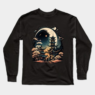 Japanese Temple Tokyo  Asian Inspired Retro Japan Long Sleeve T-Shirt